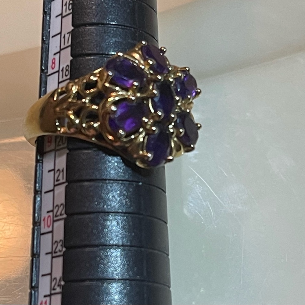 🍇Fabulous Vintage Style 14k Gold Over Silver Filigree Amethyst Flower Ring! - Picture 13 of 15